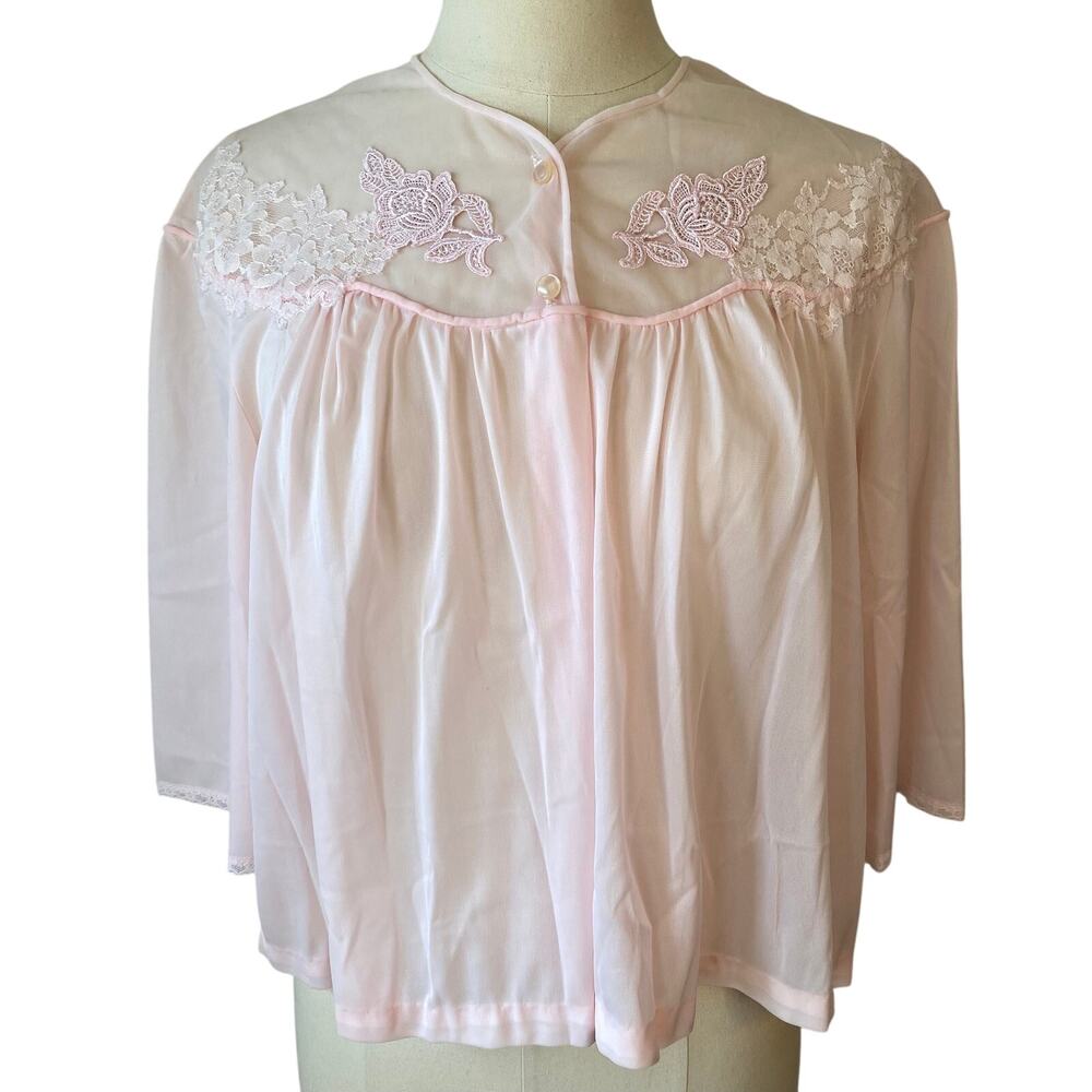 vintage 70s coquette pink lace bed jacket